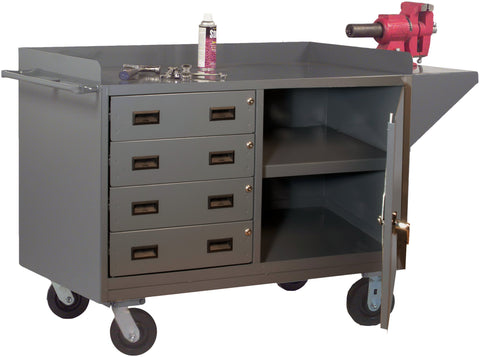 Mobile Bench Cabinet With 6 Inch X 2 Inch Phenolic Bolt-On Casters (2) Rigid And (2) Swivel 1 Shelf And 1 Door In Storage Area 4 Drawers With Tubular Push Handle Gray