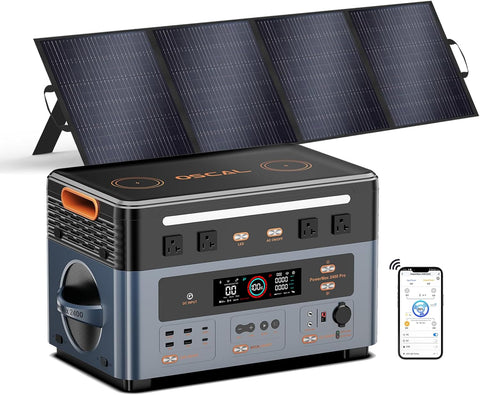 OSCAL 2400W Power Station with 200W Solar Panel, 1872Wh Solar Generator with 4 AC Outlets (5000W Peak), Fast Charging, APP Control Battery Backup for Home, Camping & RVs (Optional Expansion Battery)