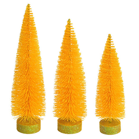 Vickerman 660539-12"-14"-16" Yellow Glitt Oval Tree 3/Set (LS191278) Christmas Decorative Tree