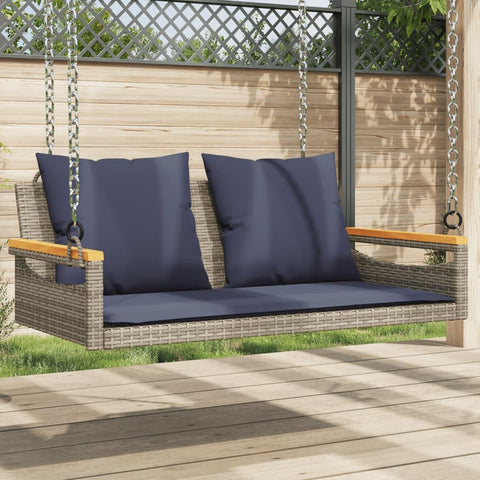 Oakestry Swing Bench with Cushions Gray 42 9 in x24 4 x15 7 Poly Rattan Outdoor Patio Garden Seating Furniture Weather Resistant Durable Heavy Duty Modern Backyard Porch Deck Lawn