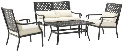 Alistair 4Pc Outdoor Loveseat Patio Furniture Set Creme/Matte Black - Loveseat, Coffee Table, & 2 Armchairs