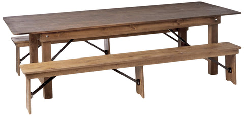Flash Furniture HERCULES Series 9' x 40'' Antique Rustic Folding Farm Table and Two Bench Set
