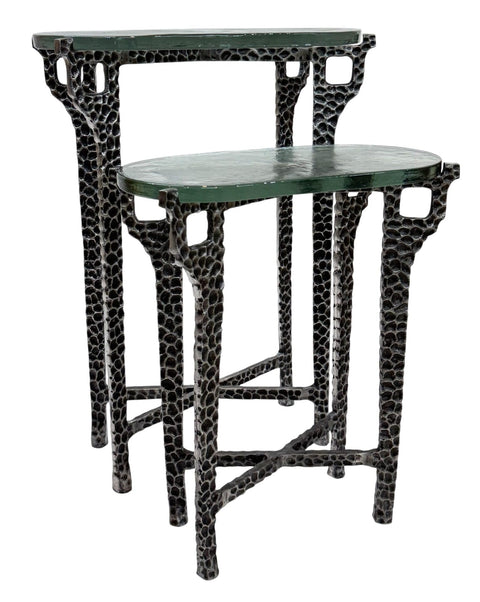 Carolina Chair & Table Ignis Nesting Table, 26" Recycled Glass & Hammered Nickel Aluminum Set - Eco Friendly Accent Furniture for Living Room, Bedroom, Office, or Foyer – Sustainable Decor