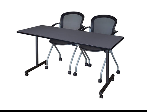 Regency Kobe 60 x 24 in. Mobile T-Base Training Table- Grey, 2 Cadence Nesting Chairs
