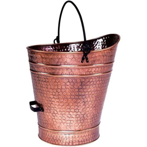 Oakestry Large Copper Pellet Bucket Metal Coal Hod Fireplace Ash Storage Bin with Wrought Iron Handle Antique Finish Durable Rustic Container for Fire Pit Wood Stove Hearth Home Heating Decor