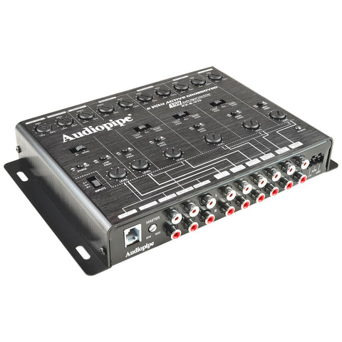 Audiopipe 6-Way Active Crossover (XV-6-V15), Multiplier Switch, Compact, Power LED Indicator, Subwoofer Bass Boost, Custom Installation, Remote Bass Knob
