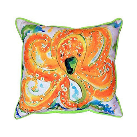 Betsy Drake Orange Octopus Indoor/Outdoor Pillow, 18" x 18"