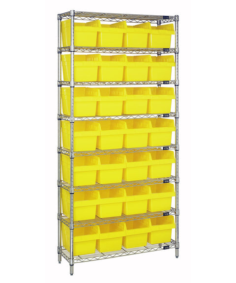 Quantum Storage Systems WR8-807YL Wire Heavy Duty 8 Shelves 28 STORE-MAX Yellow Bins 74" H x 36" W x 12" D