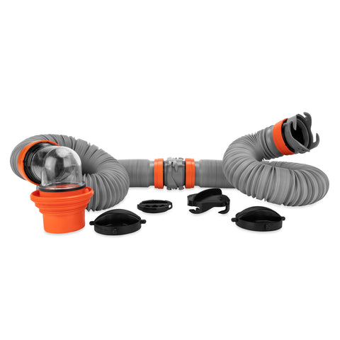 Camco Rhino X 20-Ft Camper/RV Sewer Hose Kit - (2) 10-Ft Heavy Duty RV Septic Hoses - Designed to Hold Shape & Stay in-Place - Includes 4-in-1 RV Adapter & 360° Swivel RV Sewer Hose Fittings (39390)