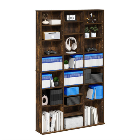 Furinno Jaya DVD Shelf, 24-Shelf Wide CD Rack, Media Shelf with Adjustable Shelves, 8 x 3 DVD Storage Cabinets for CD Blueray Game Disc, Easy Assembly, for Living Room, Home Office, Amber Pine