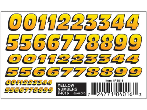 Pinecar Dry Transfer Yellow Numbers PIN4016