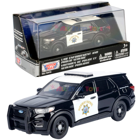 Motormax 2022 Ford Police Interceptor Utility California Highway Patrol Black and White Law Enforcement and Public Service Series 1/43 Diecast Model Car