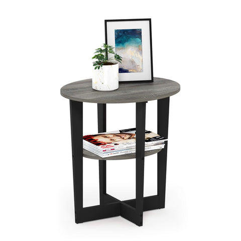 Furinno JAYA Side Table, 2-Tier Round Modern End Table with Oval Tabletop, Night Stand, Bedside Table with Open Shelf, for Living Room, Bedroom, French Oak