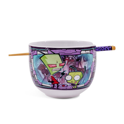 Silver Buffalo Invader Zim and GIR Ceramic Ramen Dinnerware Set | Includes 20-Ounce Noodle Bowl and Wooden Chopsticks