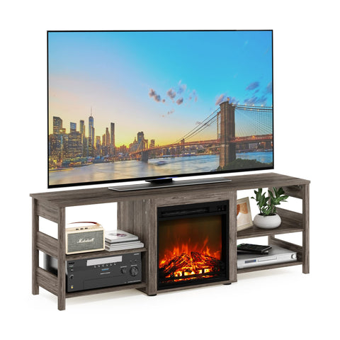 Furinno Classic 70 Inch TV Stand with Fireplace Rustic Oak