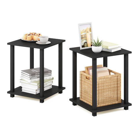 Furinno SIMPLISTIC Side Table Set of 2, 2-Tier Square Modern End Table, Nightstand, Night Stand, Bedside Table, Toolless Assembly, for Living Room, Bedroom, Americano