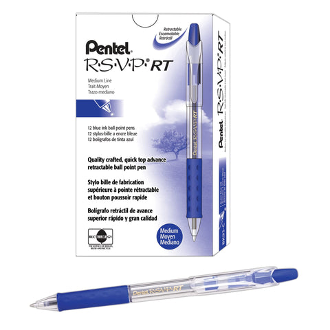 Pentel R.S.V.P. RT Retractable Ballpoint Pen, 1.0mm Tip, Blue Ink, Box of 12 (BK93-C)