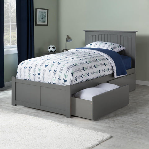 AFI Nantucket Twin XL Size Platform Bed with Footboard and Storage Drawers in Grey