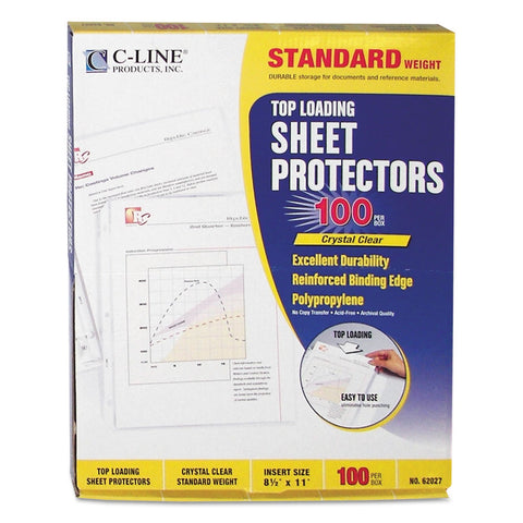 C-Line® Polypropylene Top-Loading Sheet Protectors, 8 1/2" x 11", Standard Weight, Box of 100