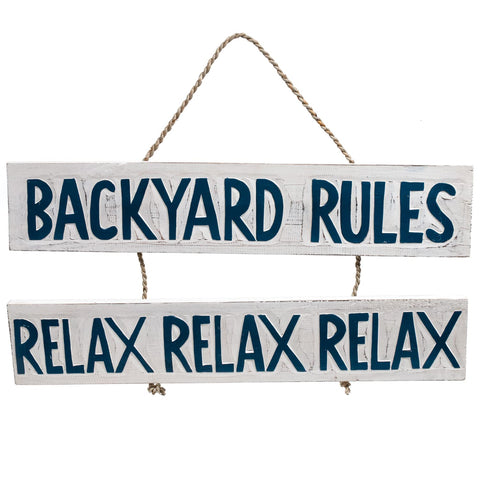 RAM Outdoor Decor Hand Painted Wooden Backyard Rules Wall Art Sign