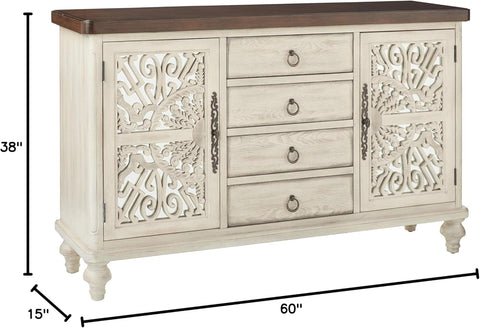 Acme Vermont 4-Drawer Wooden Console Table with 2 Door in Antique White