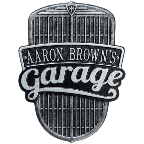 Whitehall 2822BS Car Grille Garage Plaque - Standard Wall - One Line - in Black/Silver 14.5 x 11 x .34
