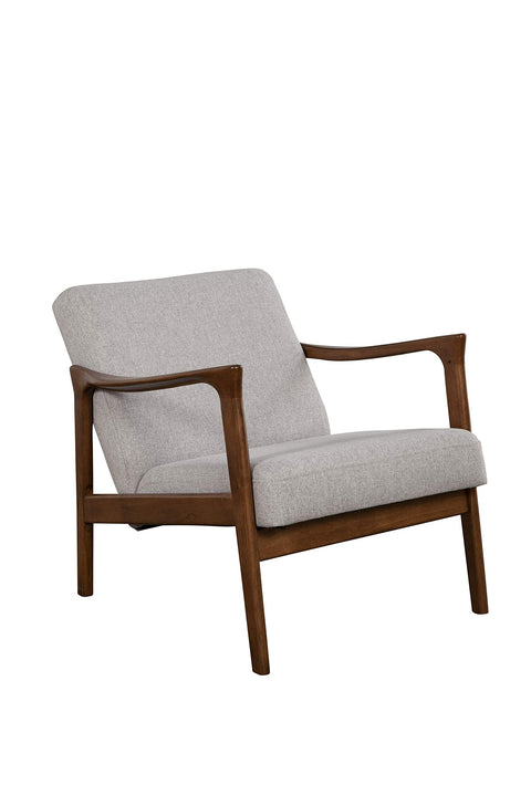 Alpine Furniture Zephyr Mid-Century Retro Accent Lounge Chair Wooden Arm Upholstered Back Living Room Furniture, 33" W x 27.5" D x 29" H, Walnut Finish/Pebble Upholstery