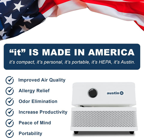 Austin Air it Room Air Purifier with VOC Carbon Wrap Air Filters - Personal Air Filter Single Room Air Purifiers - Portable Allergy Purifier - Stylish Tabletop Purifier for Dust, Model C100CC1