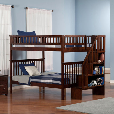 AFI Woodland Full over Full Staircase Bunk Bed in Walnut