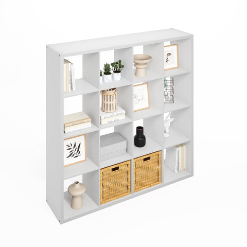 Furinno Simple Cube Storage Organizer, 16-Cube Display Shelf, Open Back Shelving Unit, Storage Shelves, Extra Thick Frame, for Organization and Storage, Living Room, Home Office, White