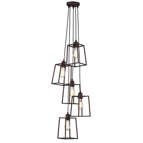 Benjara CH2D014RB18-DP5 Ironclad Industrial 5 Light Large Pendant Ceiling Fixture 18" Wide, Oil Rubbed Bronze