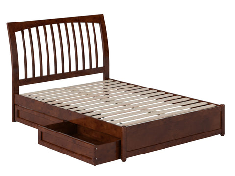 Roslyn Full Platform Bed with Panel Footboard and Storage Drawers in Walnut