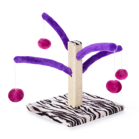Prevue Pet Products Kitty Power Bounce 'n Spring Scratcher Furniture - Indoor Cat Scratcher Tower with Toys, Vertical Scratch Post for Small & Adult Cats - Purple