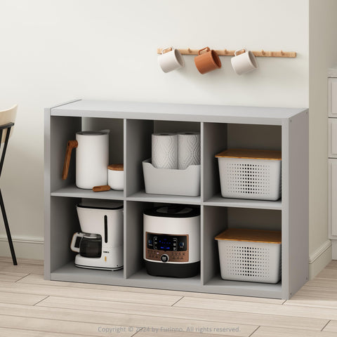 Furinno Hermite 6-Cube Open Shelves Kitchen Storage Kitchen Island Bakers Rack Buffet Sideboard Light Grey