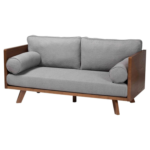 Oakestry Uriel Mid Century Modern Grey Boucle Fabric Sofa Elegant Upholstered 3 Seater Couch with Plush Cushions Durable Contemporary Living Room Furniture for Minimalist and Modern Homes