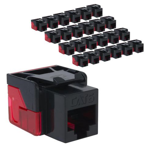 ICC CAT6 Keystone Jack with Inline IDC No Pair Split Wiring (Easier Termination) UL Listed PoE++ TAA Compliant for Wall Plate or Patch Panel, Works with JackEasy Termination Tool, Black, 25 Pack