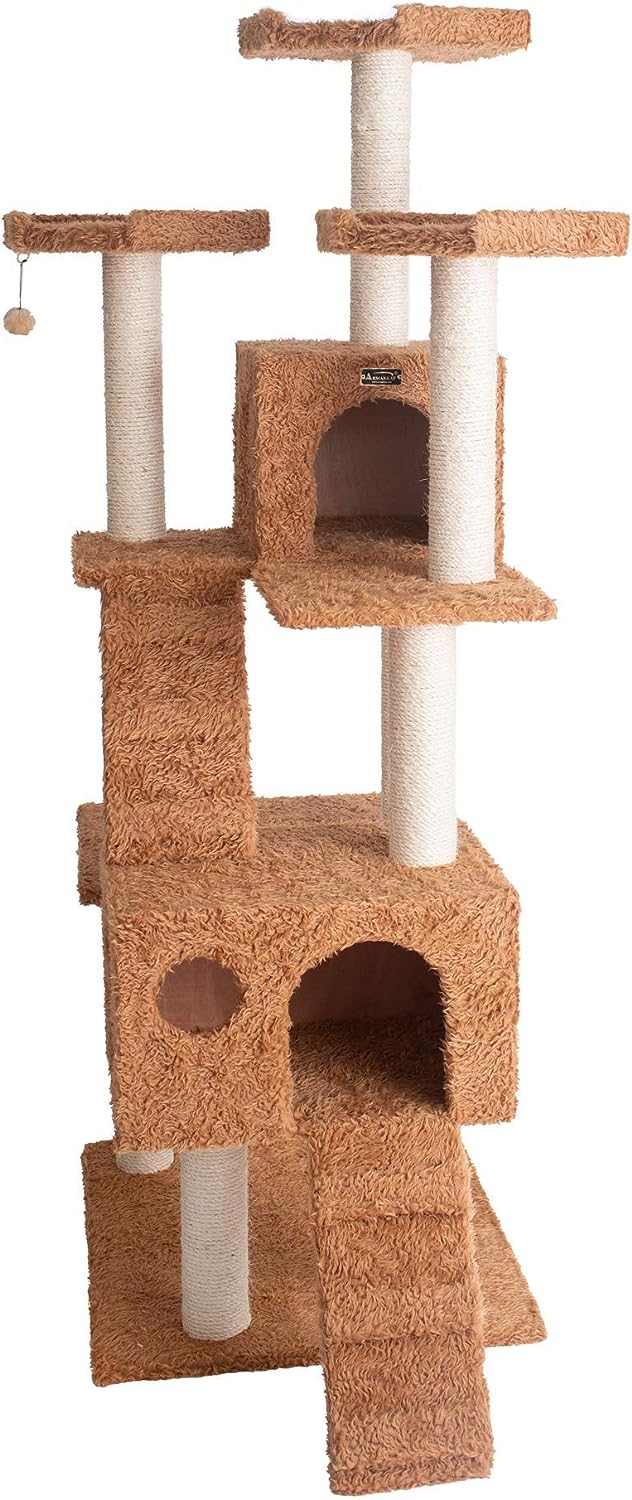 Armarkat Large 74&#34; Cat Tree, Real Wood Cat House for Family with Couple Cats, Brown (A7407)