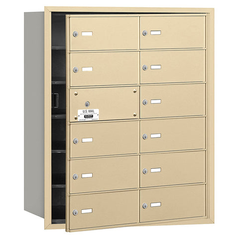 Salsbury Industries 3612SFP 4B Plus Horizontal Mailbox with Master Commercial Lock, 12 B Doors 11 Usable, Front Loading, Private Access, Sandstone