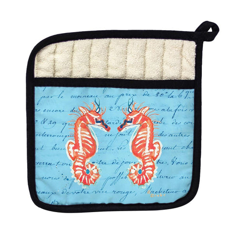 Betsy Drake PT101B Coral Sea Horse Script Pot Holder