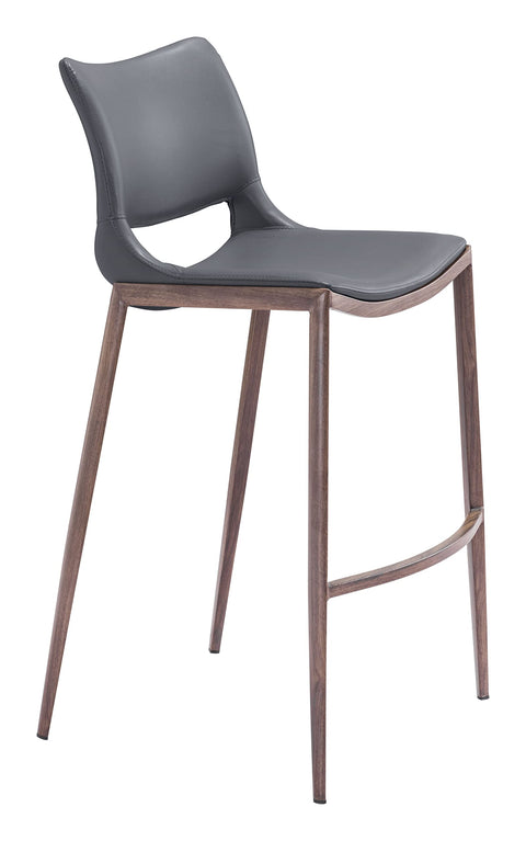 Zuo Ace Barstool (Set of 2) Dark Gray & Walnut, Gray Barstool, Modern Style, Faux Leather, Plush and Durable Faux Leather Fabric, Plywood, Indoor Bar, 20.9" W x 21.7" D x 40.9" H