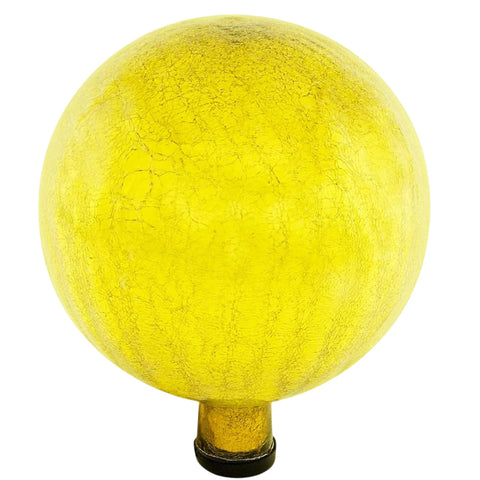 Oakestry 10" Crackle Glass Gazing Globe – Lemon Yellow, Hand-Blown Mirrored Garden Ball for Yard, Patio & Outdoor Décor