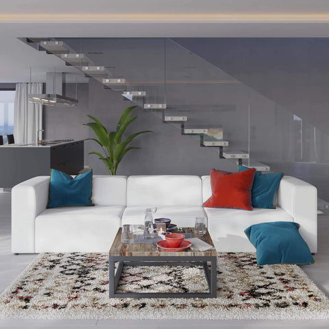 Modway Mingle Vegan Leather 3-Piece Sectional Sofa in White