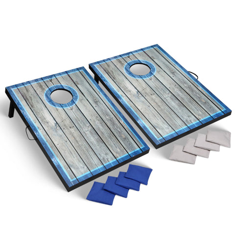 Hathaway Atlantic LED Cornhole Board Set – Includes 8 Rip-Resistant Bean Toss Bags & 2 Target Boards with Built-in Cornhole Lights & Nylon Carrying Bag for Portability – Blue/White