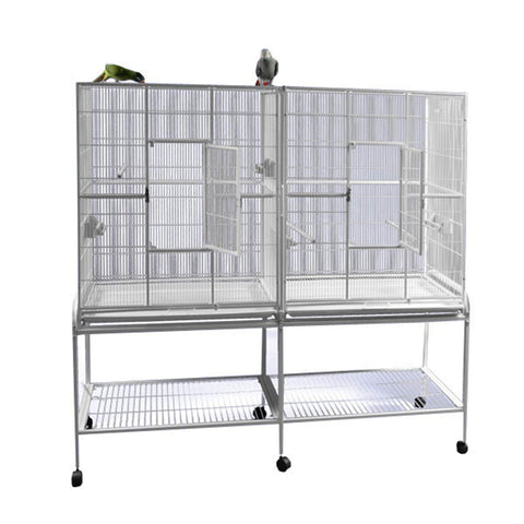 A&E Cage Co 6421 White Double Flight Cage with Divider, Large/64" x 21"