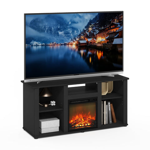 Furinno Jensen Fireplace TV Stand, Entertainment Center, TV Console for TV up to 55 Inch with Fireplace and Open Storage Compartment, for Living Room, Bedroom, Americano