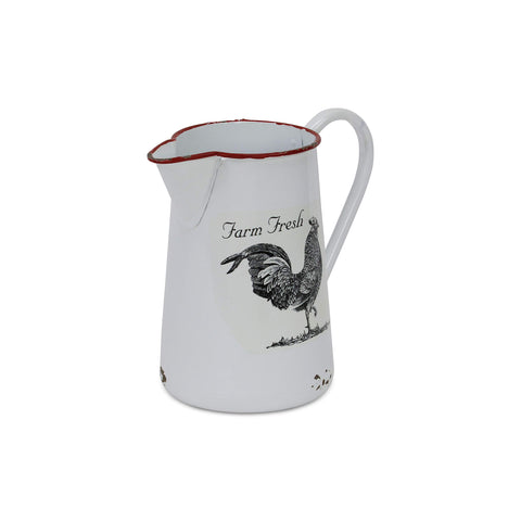 Cheungs White Lacquered Metal Pitcher Décor with Chicken Decal