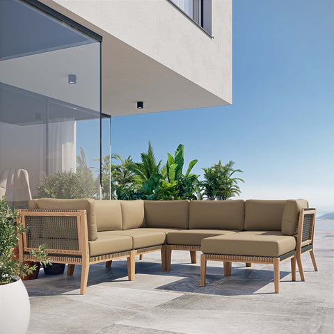Modway Clearwater, 6-Piece Sectional Sofa, Gray Light Brown