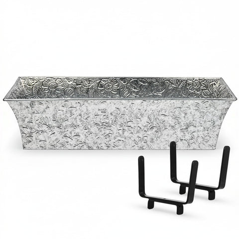 Oakestry Handrail Flowerbox Bracket Kit Galvanized Steel Natural Finish Medium Planter Holder Decorative Outdoor Garden Patio Balcony Deck Organizer Durable Mount Accessory Fits 2 x 6 Inch Rail