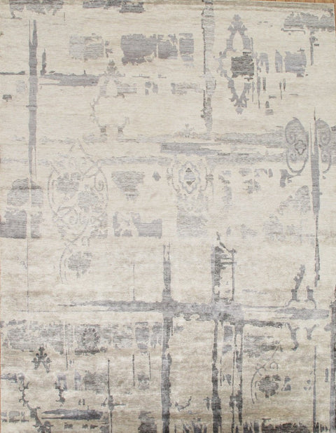 Pasargad Home Modern Collection Hand-Knotted Ivory/Grey Living Room Area Rug- 6' 1'' X 8' 7''