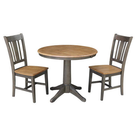 IC INTERNATIONAL CONCEPTS 36" Round Wood Extension Dining Table with 2 Chairs in Hickory/Washed Coal
